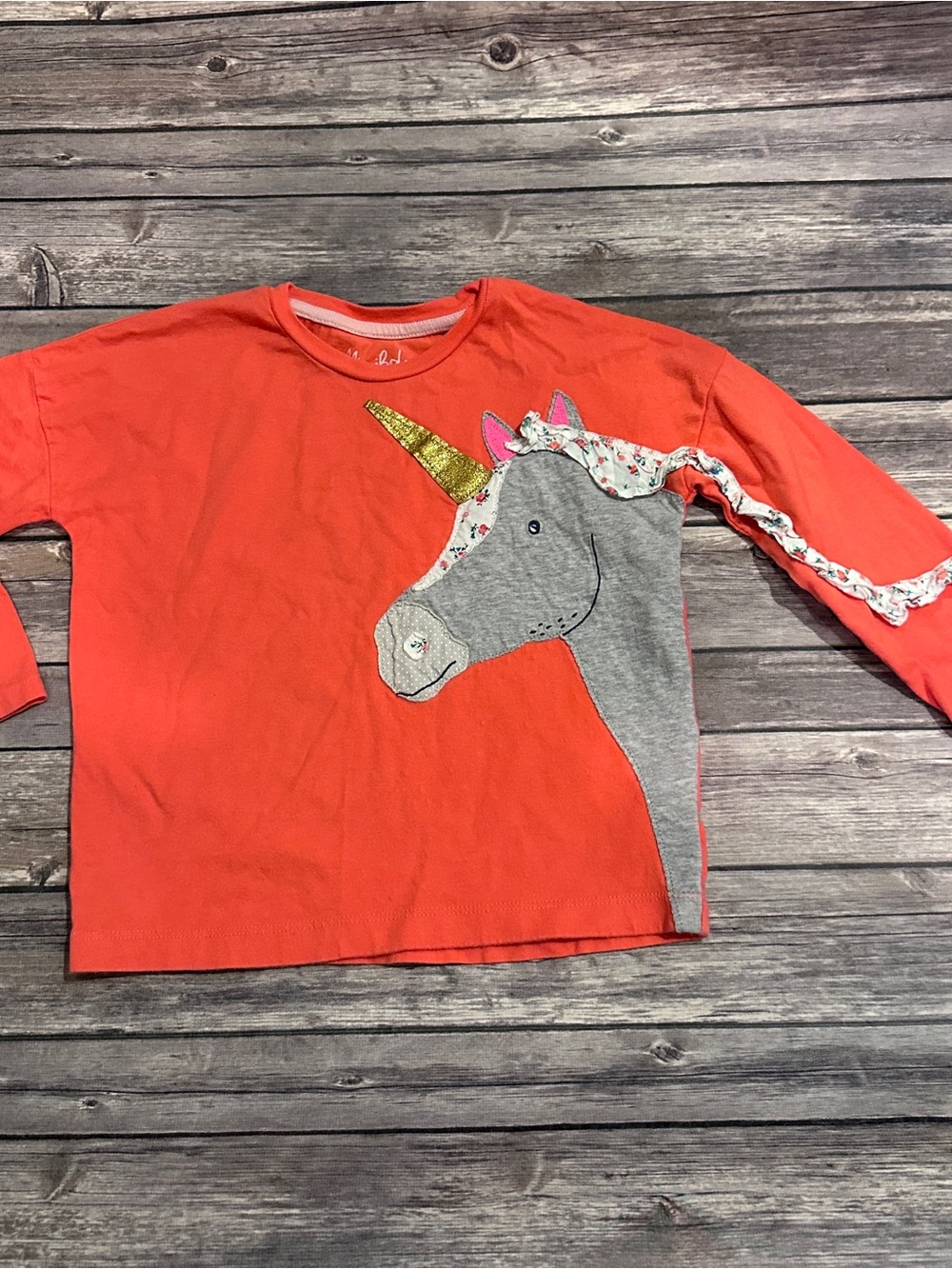 Mini Boden Unicorn coral shirt